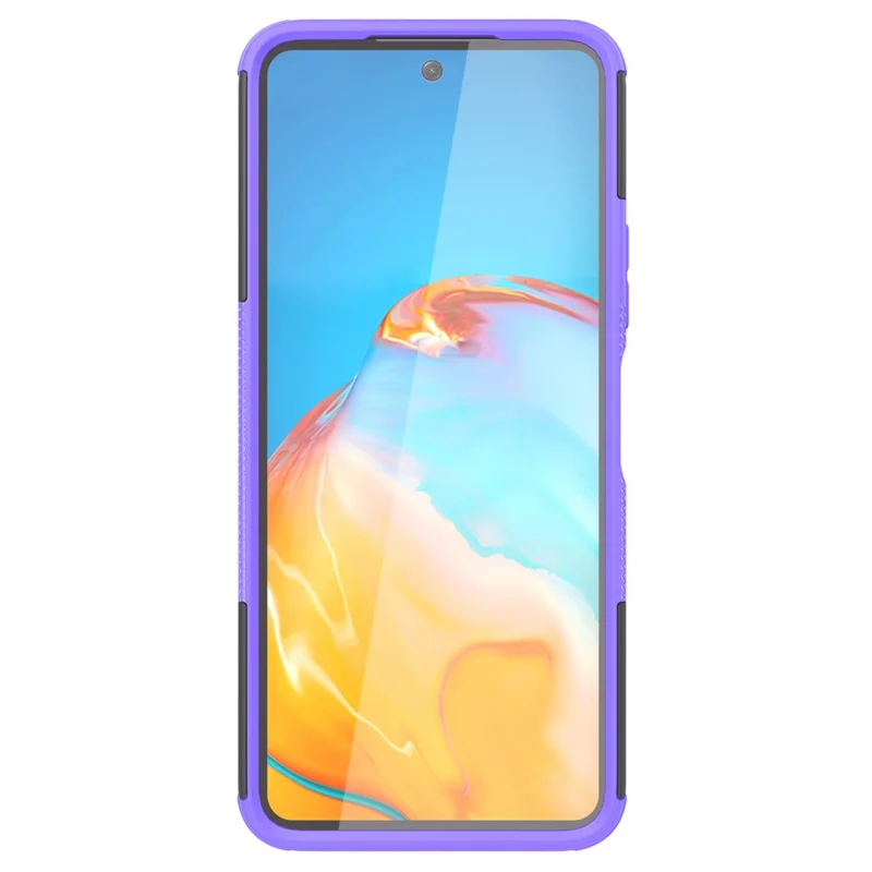 For Xiaomi Redmi 12 4G Shockproof Tyre Pattern PC+TPU Phone Case Kickstand Phone Cover - Purple