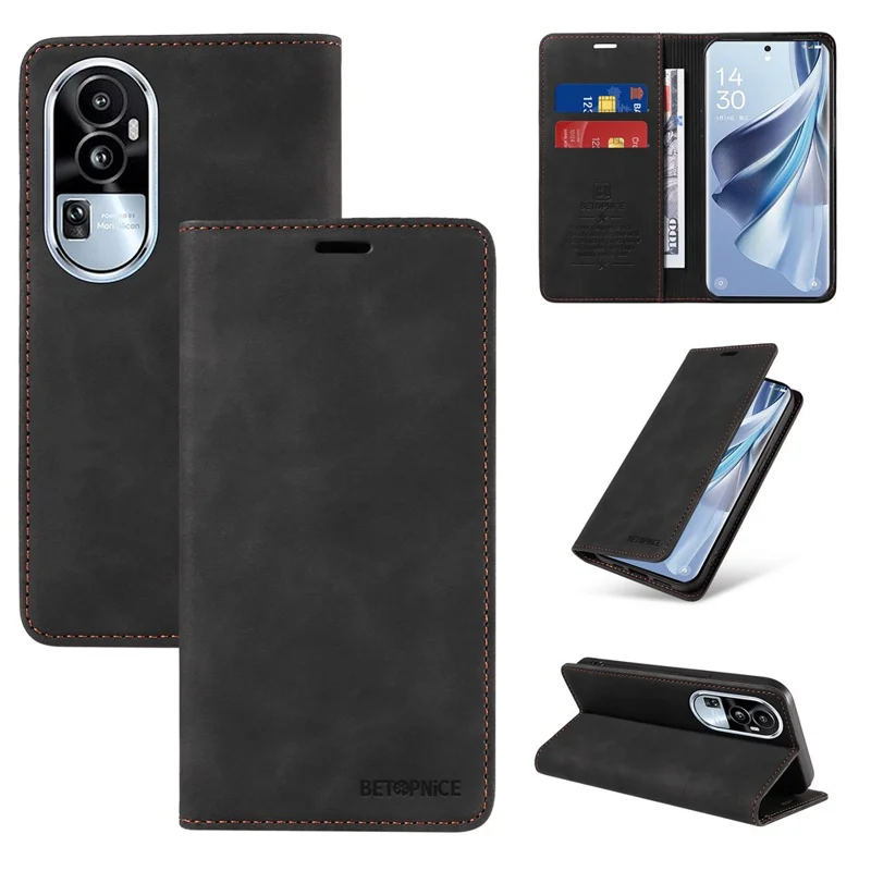 BETOPNICE 003 per Oppo Reno10 Pro 5G (Global) / Reno10 5G (Global) Custodia Portafoglio in PU Pelle con Blocco RFID e Supporto - Nero