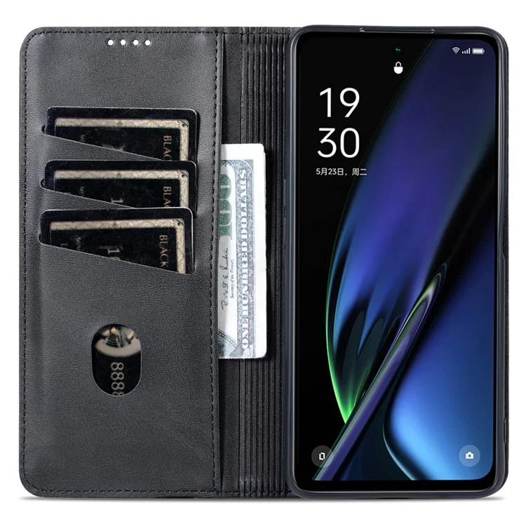AZNS For Oppo K11x 5G Wallet PU Leather Phone Case Cowhide Texture Stand Cover - Black