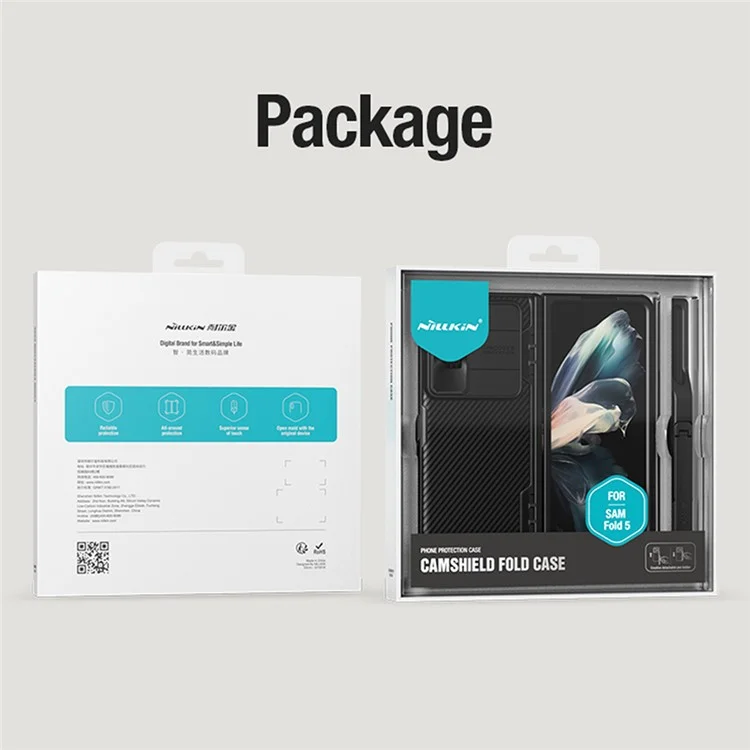 NILLKIN CamShield Fold Case für Samsung Galaxy Z Fold5 5G TPU+PC Handyhülle mit Ständer und Stifthalter - Schwarz