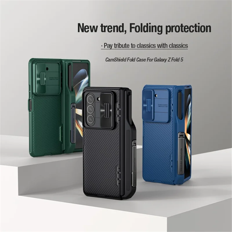 NILLKIN CamShield Fold Case for Samsung Galaxy Z Fold5 5G TPU+PC Phone Cover Kickstand Shell with Pen Slot - Green
