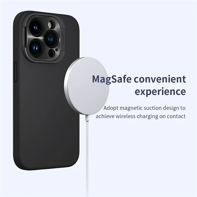 NILLKIN Lenswing Magnetic Phone Case for iPhone 15 Pro Max Camera Lens Guard Kickstand Silicone Cover Compatible with MagSafe - Purple