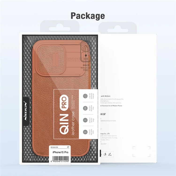 Nillkin Qin Pro-serie Für Iphone 15 Pro Slide Camera Shield PU Leder Cover Anti-drop-kartenhalter Telefon Hülle - Rot