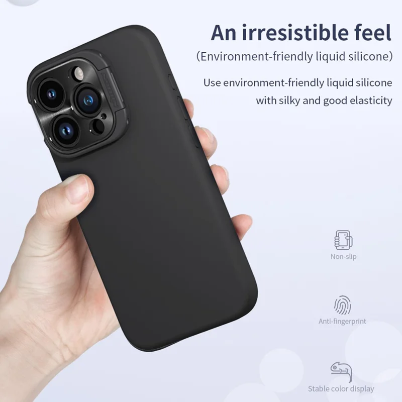 NILLKIN Lenswing Magnetic Phone Case for iPhone 15 Pro , Soft Silicone Camera Lens Frame Kickstand Cover - Blue