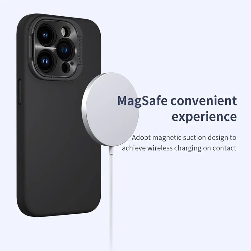 NILLKIN Lenswing Magnetic Phone Case for iPhone 15 Pro , Soft Silicone Camera Lens Frame Kickstand Cover - Blue