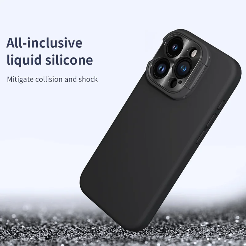 NILLKIN Lenswing Magnetic Phone Case for iPhone 15 Pro , Soft Silicone Camera Lens Frame Kickstand Cover - Blue