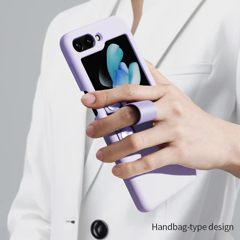 NILLKIN For Samsung Galaxy Z Flip5 5G Liquid Silicone Phone Case Finger Strap Kickstand Protective Cover - Pink