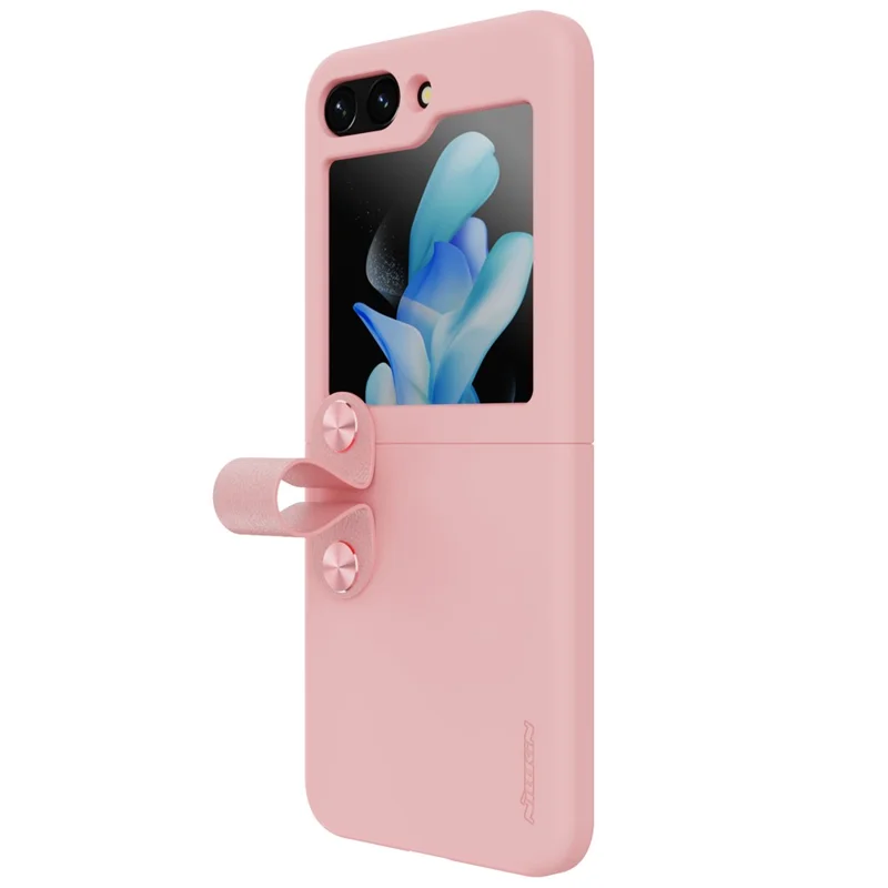 NILLKIN For Samsung Galaxy Z Flip5 5G Liquid Silicone Phone Case Finger Strap Kickstand Protective Cover - Pink