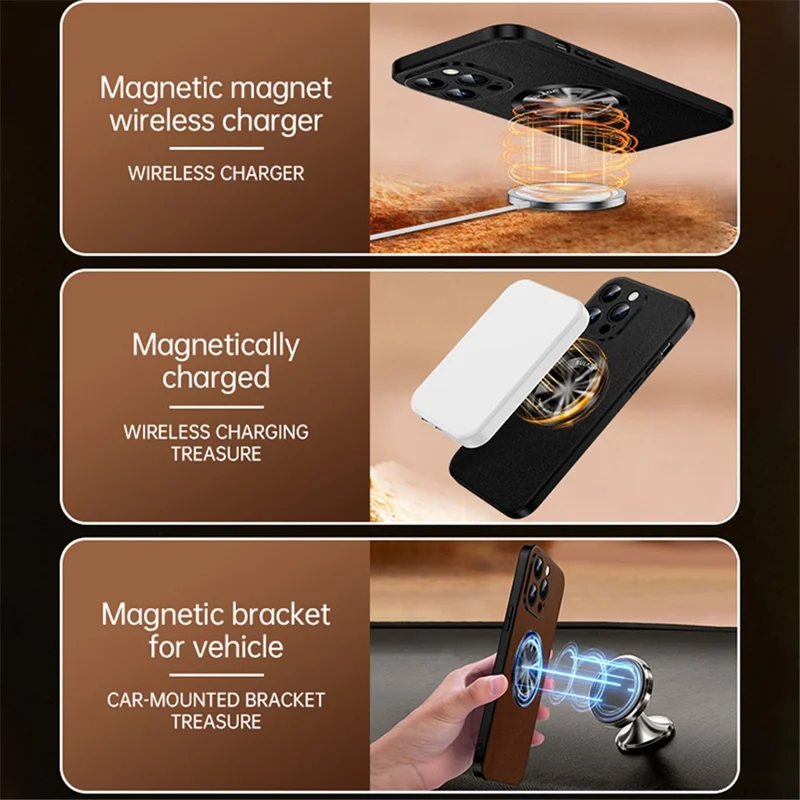 SULADA For iPhone 14 Pro Max Phone Cover Compatible with MagSafe Cowhide Texture PU Leather Coated TPU Case - Black