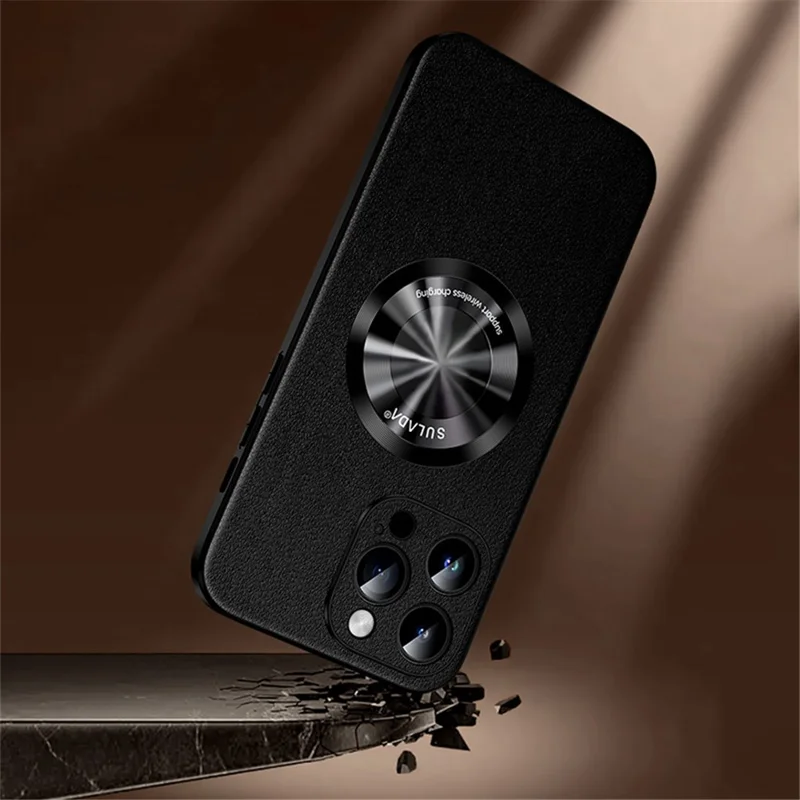 SULADA For iPhone 14 Pro Max Phone Cover Compatible with MagSafe Cowhide Texture PU Leather Coated TPU Case - Black