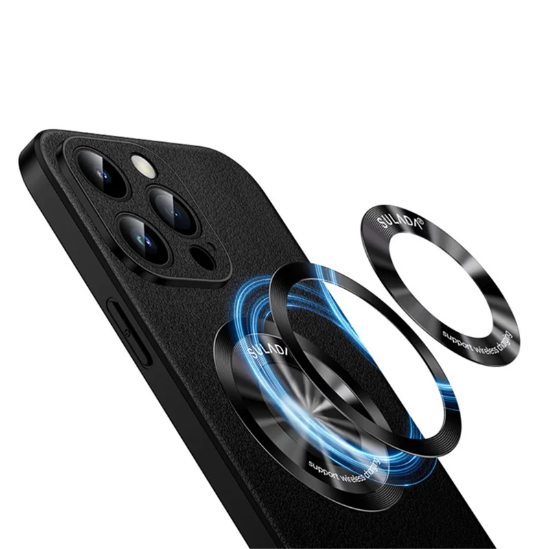 SULADA For iPhone 14 Pro Max Phone Cover Compatible with MagSafe Cowhide Texture PU Leather Coated TPU Case - Black