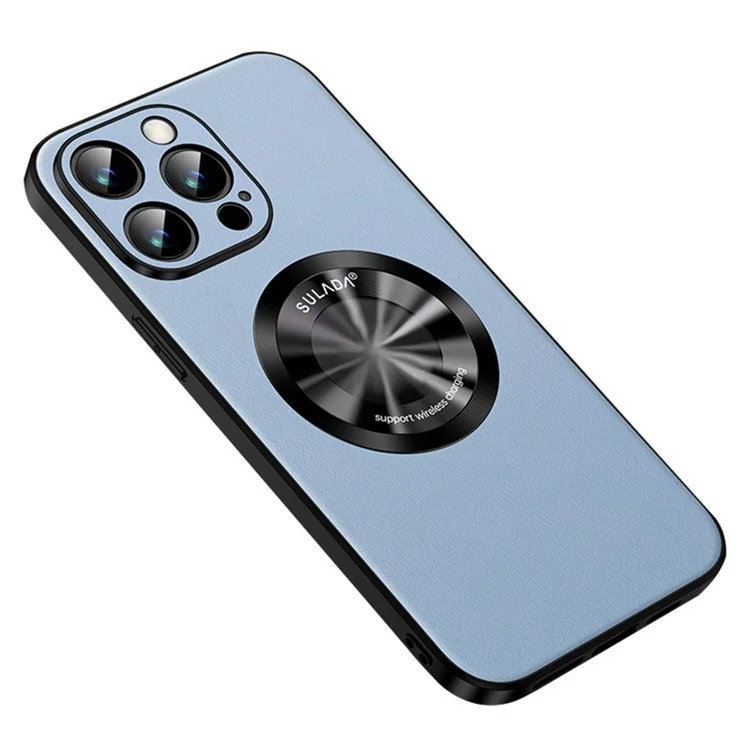 SULADA para iPhone 13 Pro de 6.1 pulgadas Funda antideslizante compatible con MagSafe Textura de piel de vaca Revestimiento de piel de imitación de TPU - Azul bebé