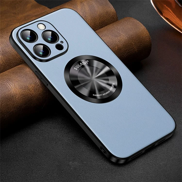 SULADA para iPhone 13 Pro de 6.1 pulgadas Funda antideslizante compatible con MagSafe Textura de piel de vaca Revestimiento de piel de imitación de TPU - Azul bebé