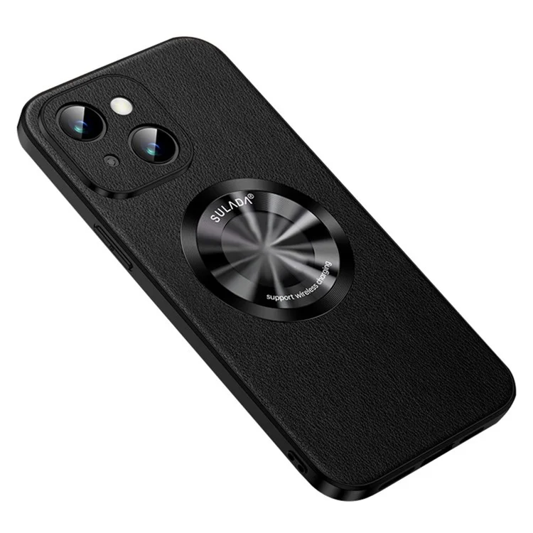 SULADA Phone Cover for iPhone 13 6.1 inch , Fall Proof Cowhide Texture PU Leather Coated TPU Case Compatible with MagSafe - Black
