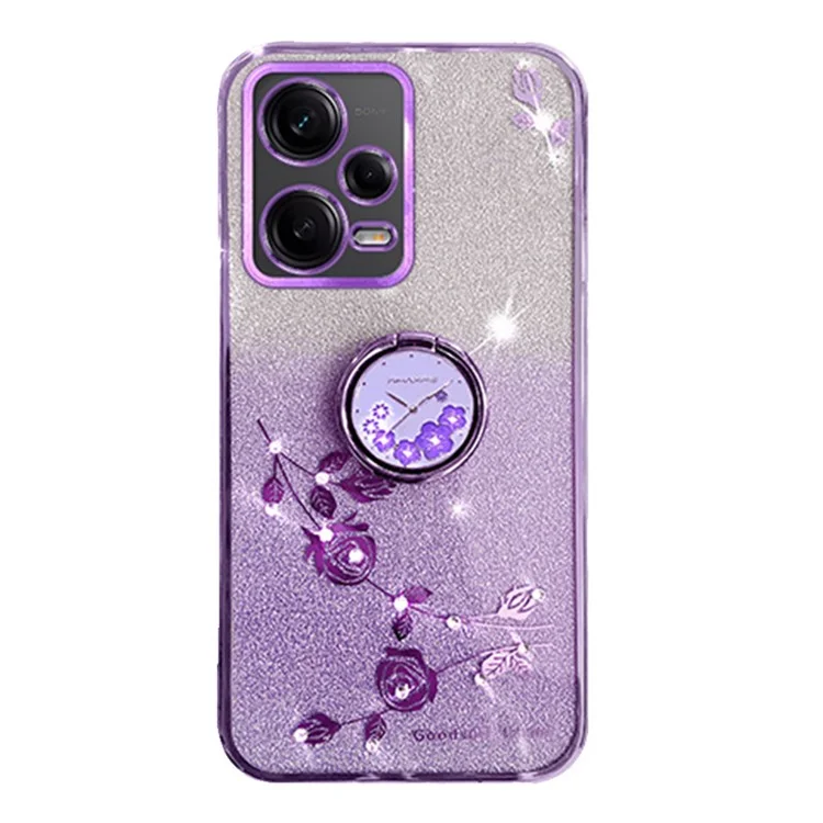 KADEM per Xiaomi Redmi Note 12 5G (Globale) / Poco X5 5G Fiore Custodia TPU Glitter Slim-Fit Ring Supporto Guscio Telefono - Viola