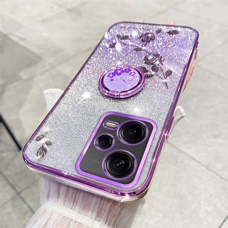 KADEM per Xiaomi Redmi Note 12 5G (Globale) / Poco X5 5G Fiore Custodia TPU Glitter Slim-Fit Ring Supporto Guscio Telefono - Viola