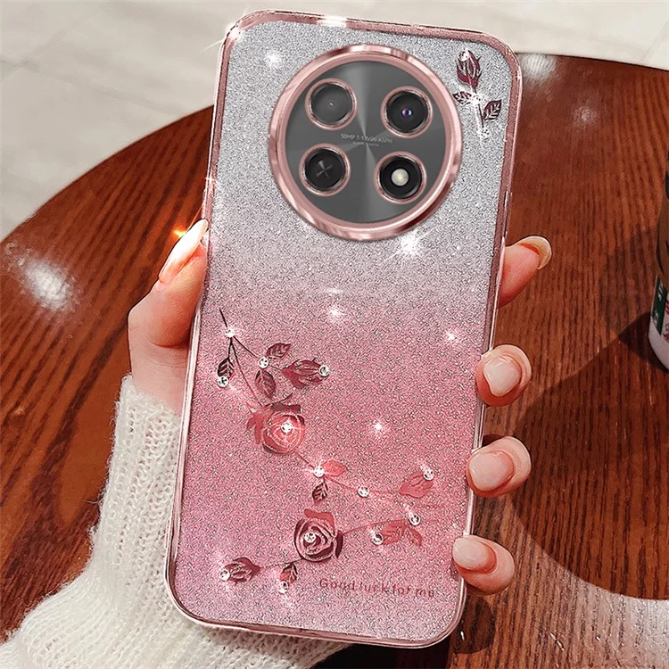 KADEM TPU-чехол для Huawei nova Y91 4G / Enjoy 60X Glitter Rhinestone Decor Flower Gradient Mobile Phone Case - Rose Gold