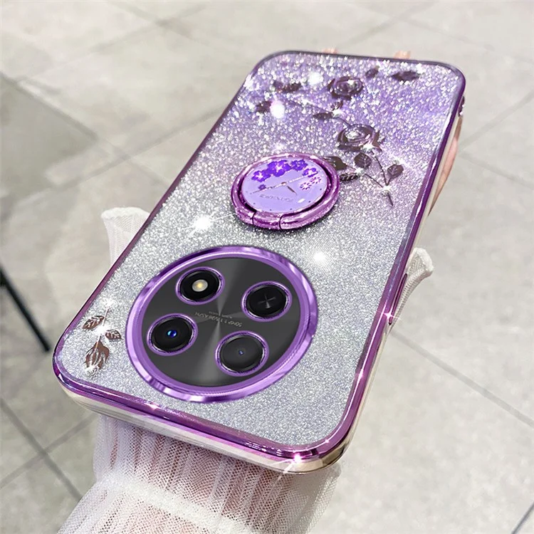 KADEM Für Huawei nova Y91 4G / Enjoy 60X Gradient-Telefonschale Ständer Blumen-TPU-Telefonabdeckungsfall - Lila