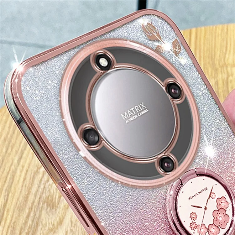 KADEM For Honor X40 5G / Magic5 Lite 5G / X9a 5G Blumendekoration TPU-Hülle Glitter-Telefonhülle mit Ständer - Roségold