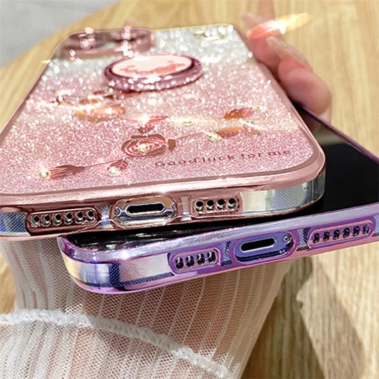 KADEM For Honor X40 5G / Magic5 Lite 5G / X9a 5G Blumendekoration TPU-Hülle Glitter-Telefonhülle mit Ständer - Roségold
