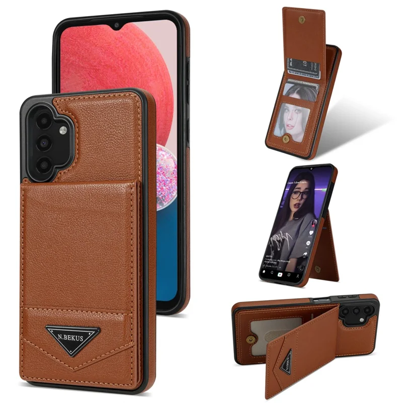N.BEKUS For Samsung Galaxy A13 4G / A13 5G Leather+TPU Kickstand Back Cover RFID Blocking Card Holder Phone Case - Brown