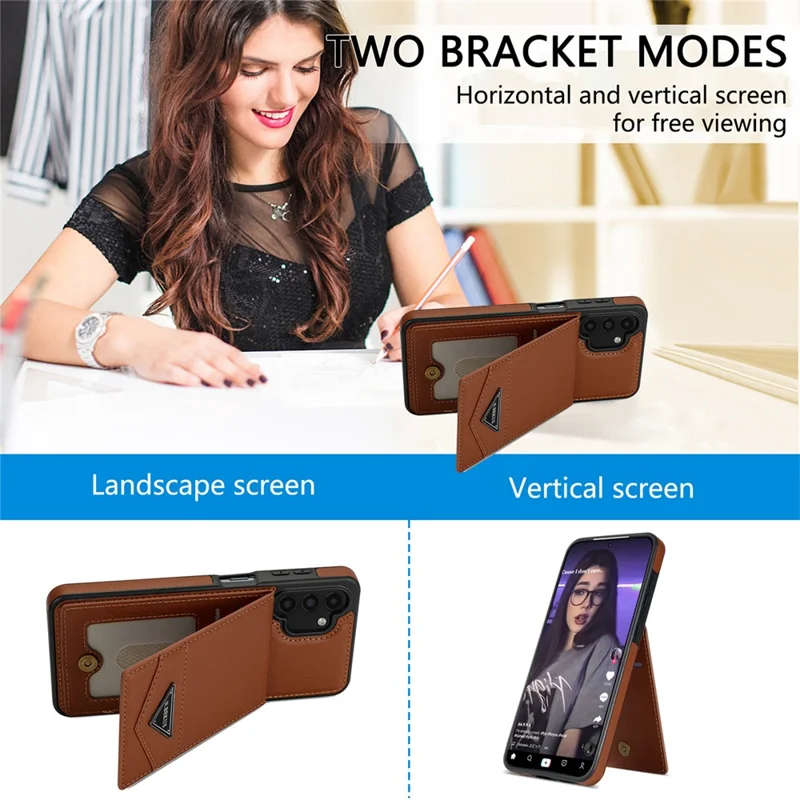 N.BEKUS For Samsung Galaxy A13 4G / A13 5G Leather+TPU Kickstand Back Cover RFID Blocking Card Holder Phone Case - Brown