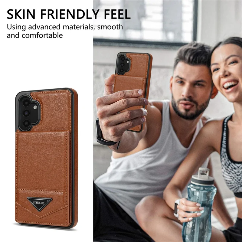N.BEKUS For Samsung Galaxy A13 4G / A13 5G Leather+TPU Kickstand Back Cover RFID Blocking Card Holder Phone Case - Brown