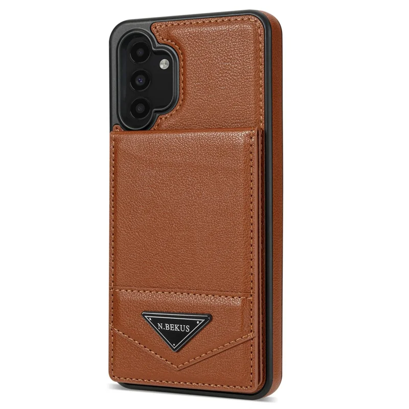 N.BEKUS For Samsung Galaxy A13 4G / A13 5G Leather+TPU Kickstand Back Cover RFID Blocking Card Holder Phone Case - Brown
