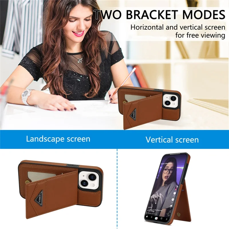 N.BEKUS Pour iPhone 14 Plus RFID Blocking PU Leather Coated TPU Phone Case Card Slots Kickstand Cover - Marron