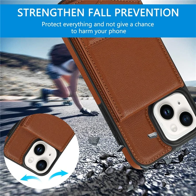 N.BEKUS Pour iPhone 14 Plus RFID Blocking PU Leather Coated TPU Phone Case Card Slots Kickstand Cover - Marron