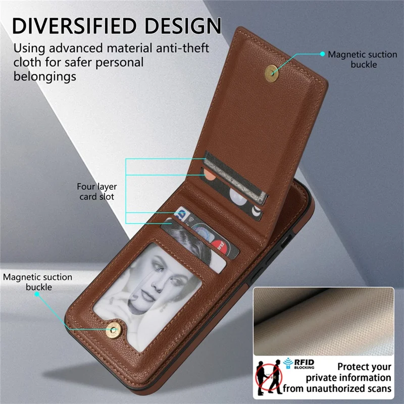 N.BEKUS Pour iPhone 14 Plus RFID Blocking PU Leather Coated TPU Phone Case Card Slots Kickstand Cover - Marron