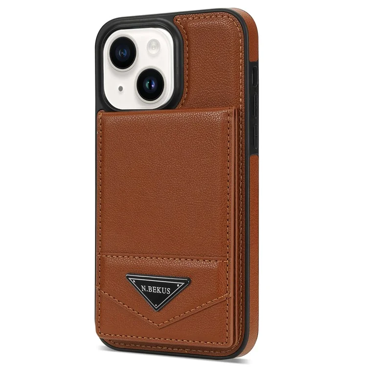 N.BEKUS Pour iPhone 14 Plus RFID Blocking PU Leather Coated TPU Phone Case Card Slots Kickstand Cover - Marron