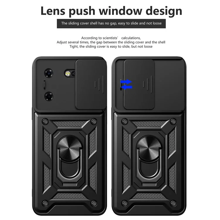 Для TECNO Pova 5 4G Slide Lens Protection Phone Case PC+TPU Kickstand Anti-Drop Cover - Чёрный