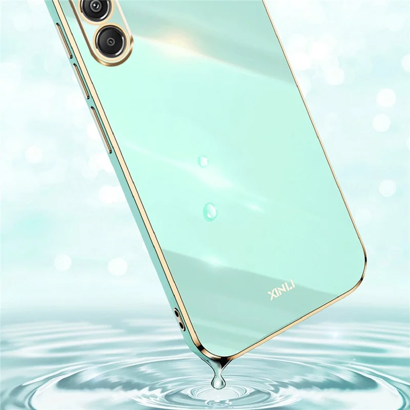 XINLI For Samsung Galaxy S23 FE Electroplated Gold Edge TPU Phone Case Drop-proof Cover - Cyan