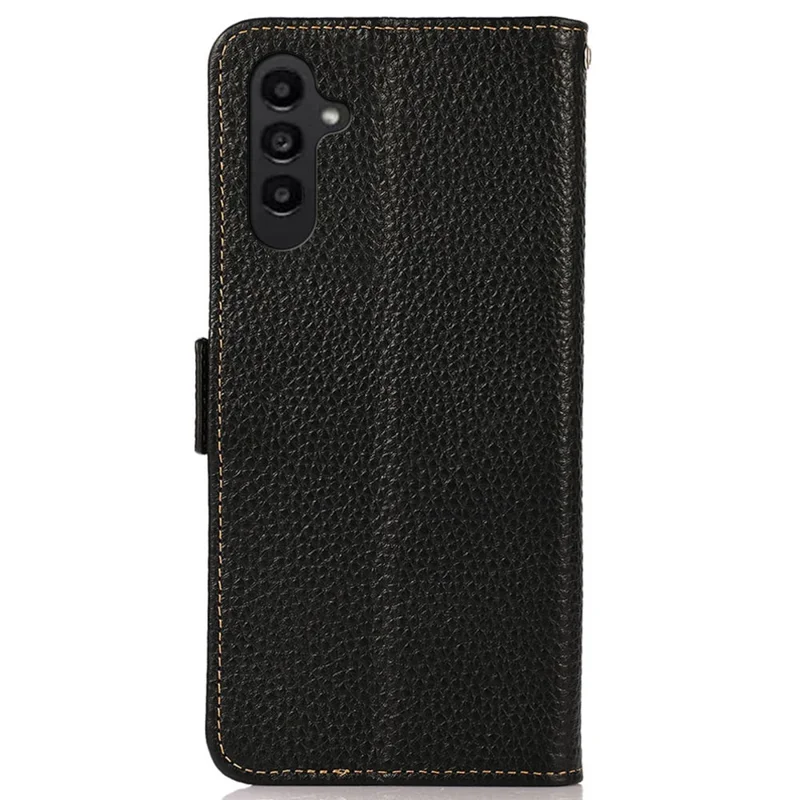 KHAZNEH Für Samsung Galaxy F34 5G / M34 5G RFID-blockierendes Handyhülle Ständer Geldbörse Litchi-Textur Echtes Rindsleder Abdeckung - Schwarz