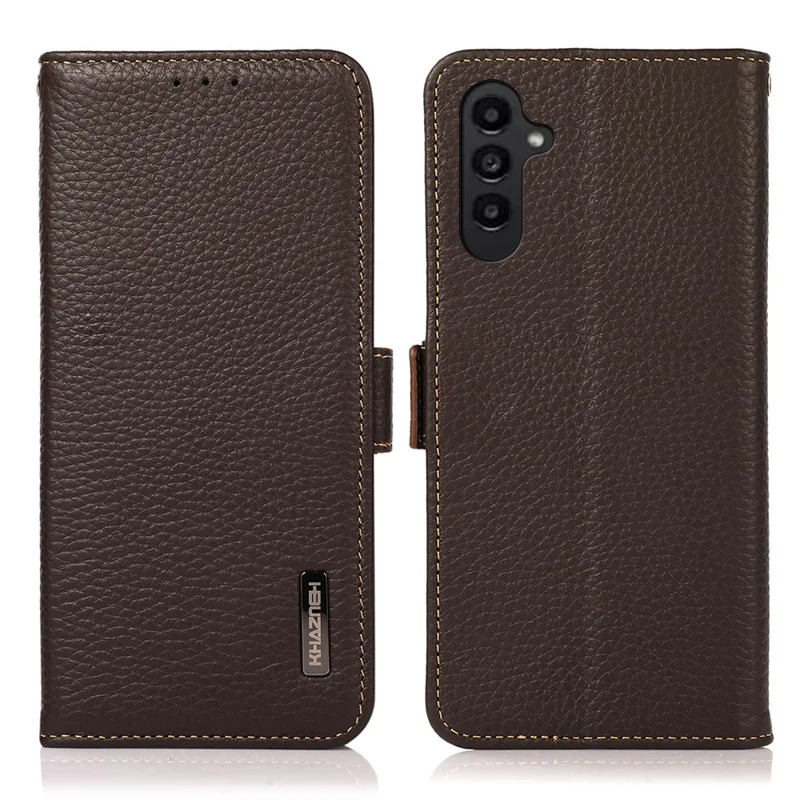 KHAZNEH Para Samsung Galaxy F34 5G / M34 5G Capa de Telefone com Bloqueio RFID, Carteira, Textura de Litchi, Couro Genuíno de Vaca - Marrom