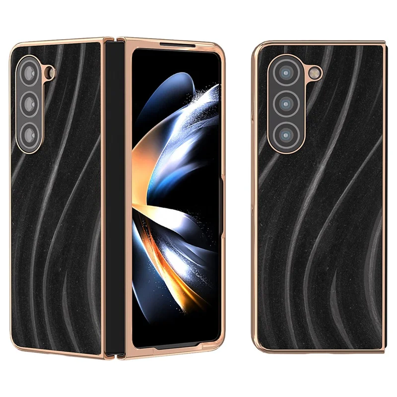 For Samsung Galaxy Z Fold5 5G Milky Way Series Back Cover PU Leather Coated PC Nano Electroplating Phone Case - Black