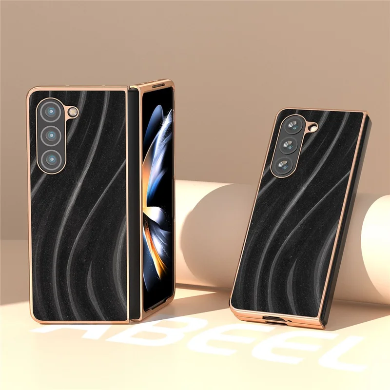 For Samsung Galaxy Z Fold5 5G Milky Way Series Back Cover PU Leather Coated PC Nano Electroplating Phone Case - Black