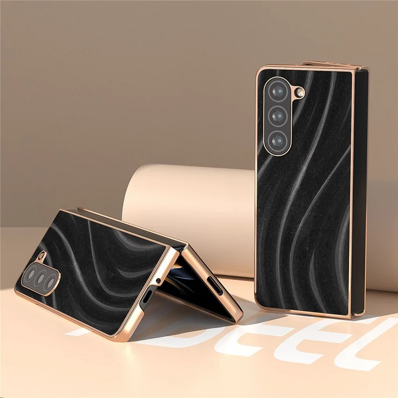 For Samsung Galaxy Z Fold5 5G Milky Way Series Back Cover PU Leather Coated PC Nano Electroplating Phone Case - Black