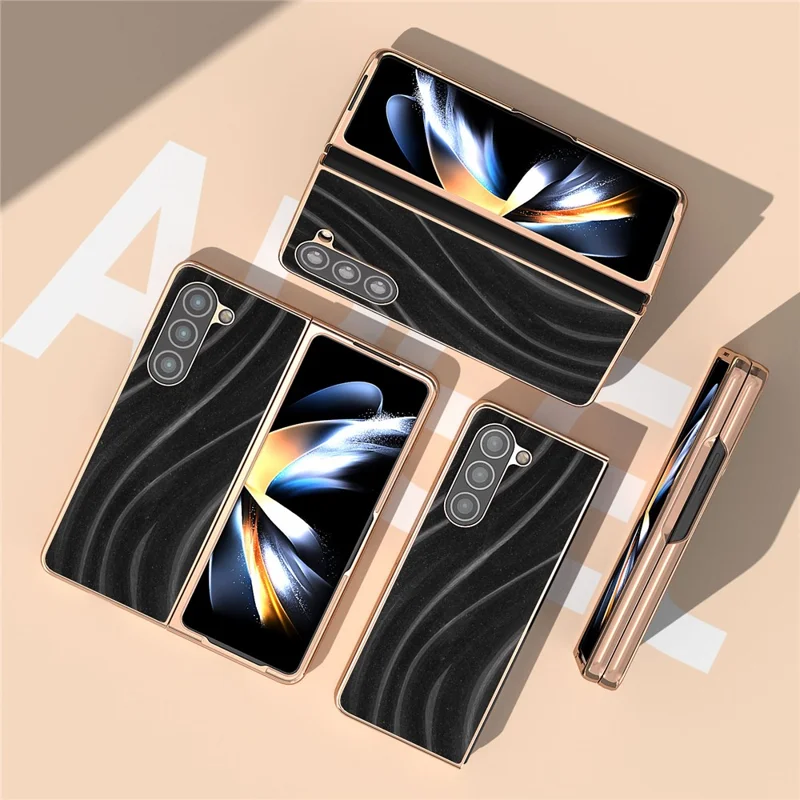 For Samsung Galaxy Z Fold5 5G Milky Way Series Back Cover PU Leather Coated PC Nano Electroplating Phone Case - Black