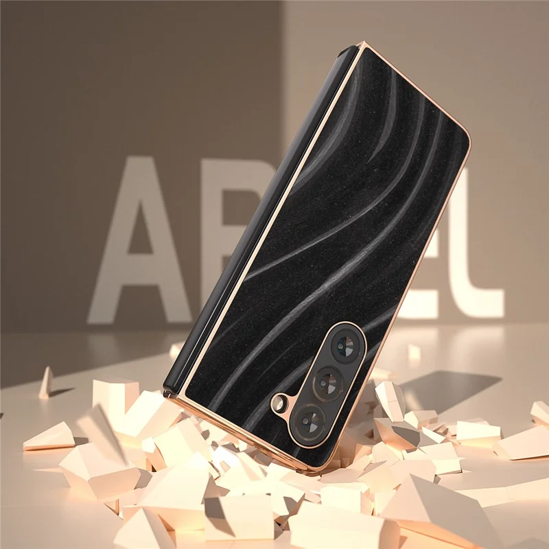 For Samsung Galaxy Z Fold5 5G Milky Way Series Back Cover PU Leather Coated PC Nano Electroplating Phone Case - Black