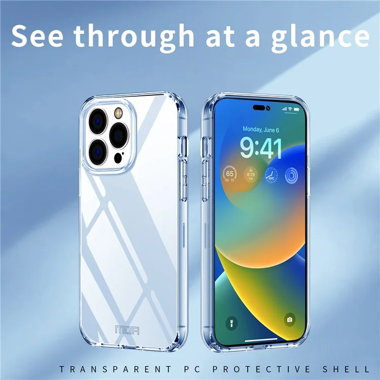 MOFI JK PC Série Transprent Hard PC Case para iPhone 15 Pro, Capa Protetora de Telefone Anti-Arranhões