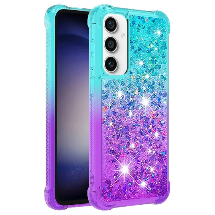 Série YB Quicksand-3 Pour Samsung Galaxy S23 FE Gradient Glitter Liquid Phone Case Corner Cushion Protective TPU Cover - Bleu Ciel + Violet
