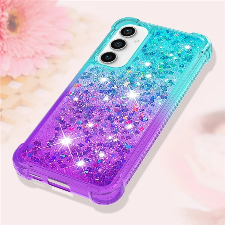 Série YB Quicksand-3 Pour Samsung Galaxy S23 FE Gradient Glitter Liquid Phone Case Corner Cushion Protective TPU Cover - Bleu Ciel + Violet