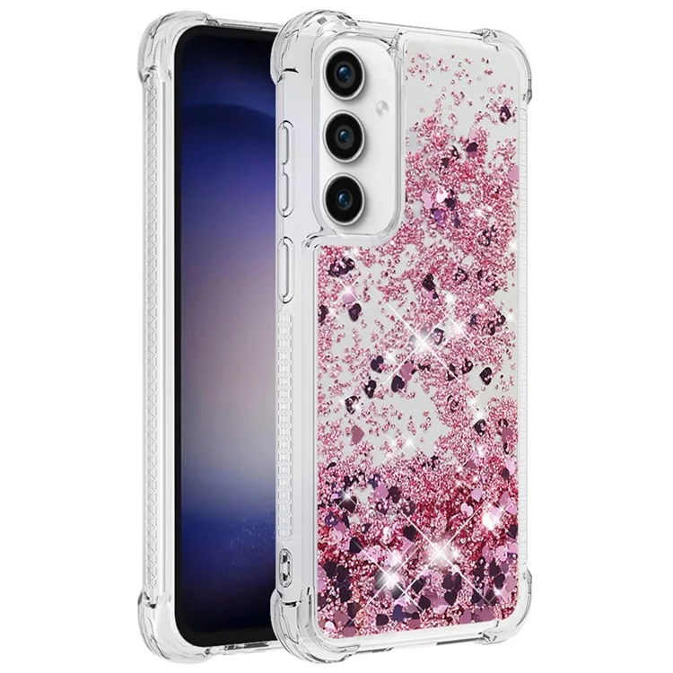 YB Quicksand Series-1 per Samsung Galaxy S23 FE Sparkle Liquid Phone Case Soft TPU Shockproof Protective Cover - Rose Gold / Hearts