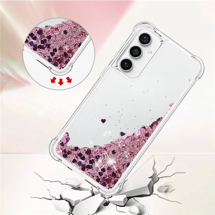 YB Quicksand Series-1 per Samsung Galaxy S23 FE Sparkle Liquid Phone Case Soft TPU Shockproof Protective Cover - Rose Gold / Hearts