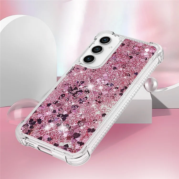 YB Quicksand Series-1 per Samsung Galaxy S23 FE Sparkle Liquid Phone Case Soft TPU Shockproof Protective Cover - Rose Gold / Hearts
