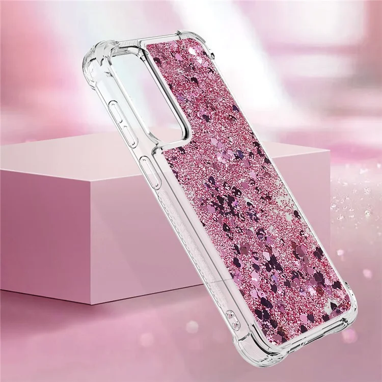 YB Quicksand Series-1 per Samsung Galaxy S23 FE Sparkle Liquid Phone Case Soft TPU Shockproof Protective Cover - Rose Gold / Hearts