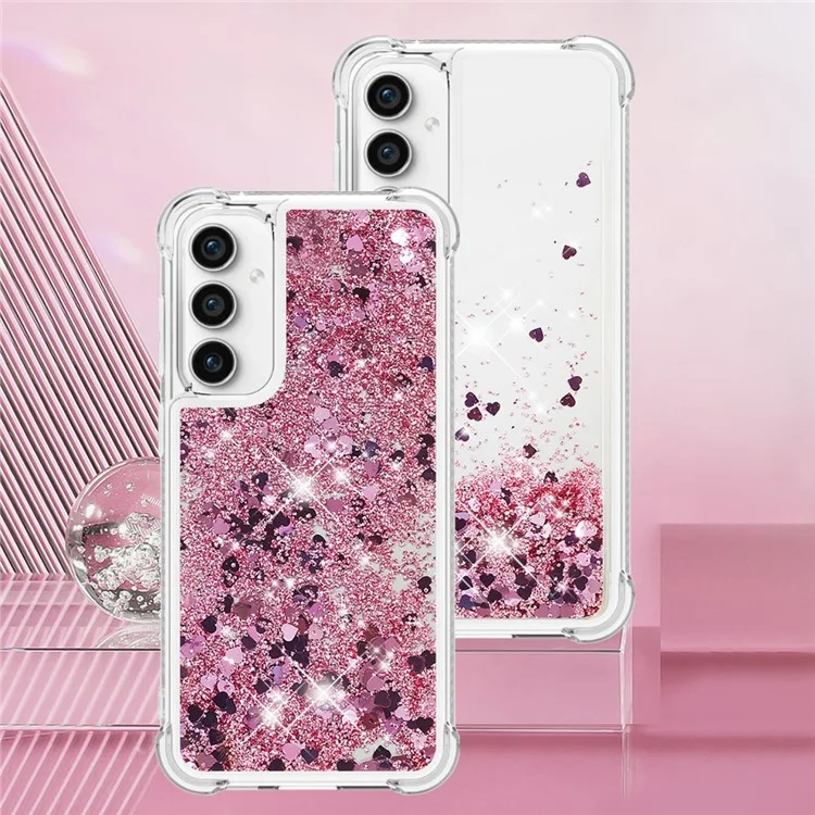 YB Quicksand Series-1 per Samsung Galaxy S23 FE Sparkle Liquid Phone Case Soft TPU Shockproof Protective Cover - Rose Gold / Hearts