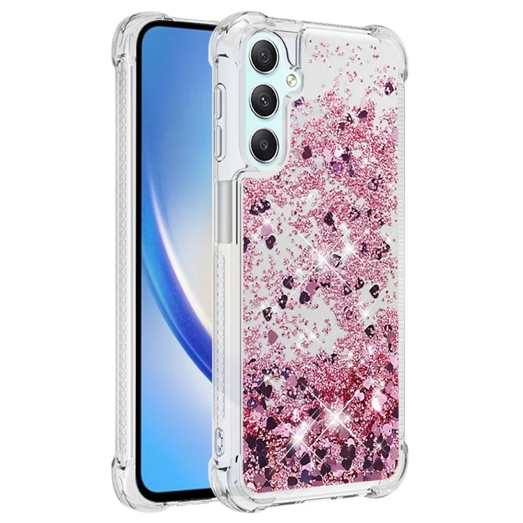 For Samsung Galaxy A24 4G (162.1 x 77.6 x 8.3mm) TPU Case Glitter Quicksand Shockproof Phone Back Cover - Rose Gold / Hearts